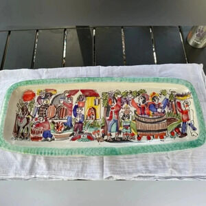 De Simone Rectangle Platter “Grape Harvest” Scene Hand Painted Made in Italy